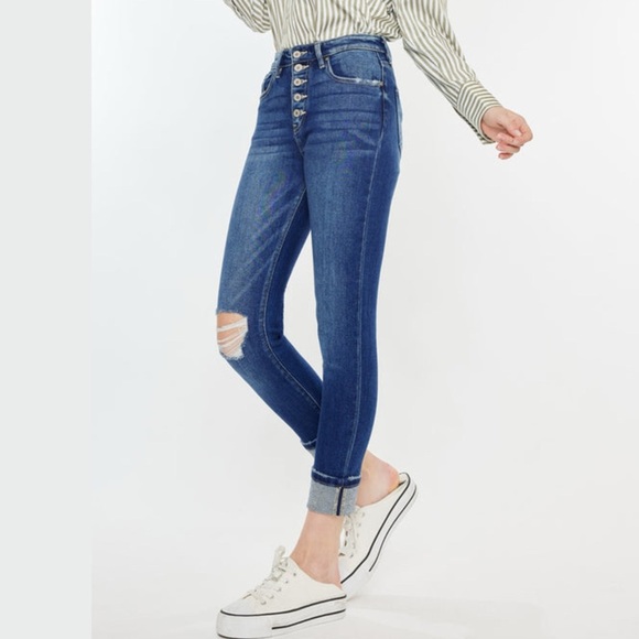 KanCan Sparrow High Rise Cigarette Leg Button Fly Distressed Jeans KC9339D - Picture 1 of 8